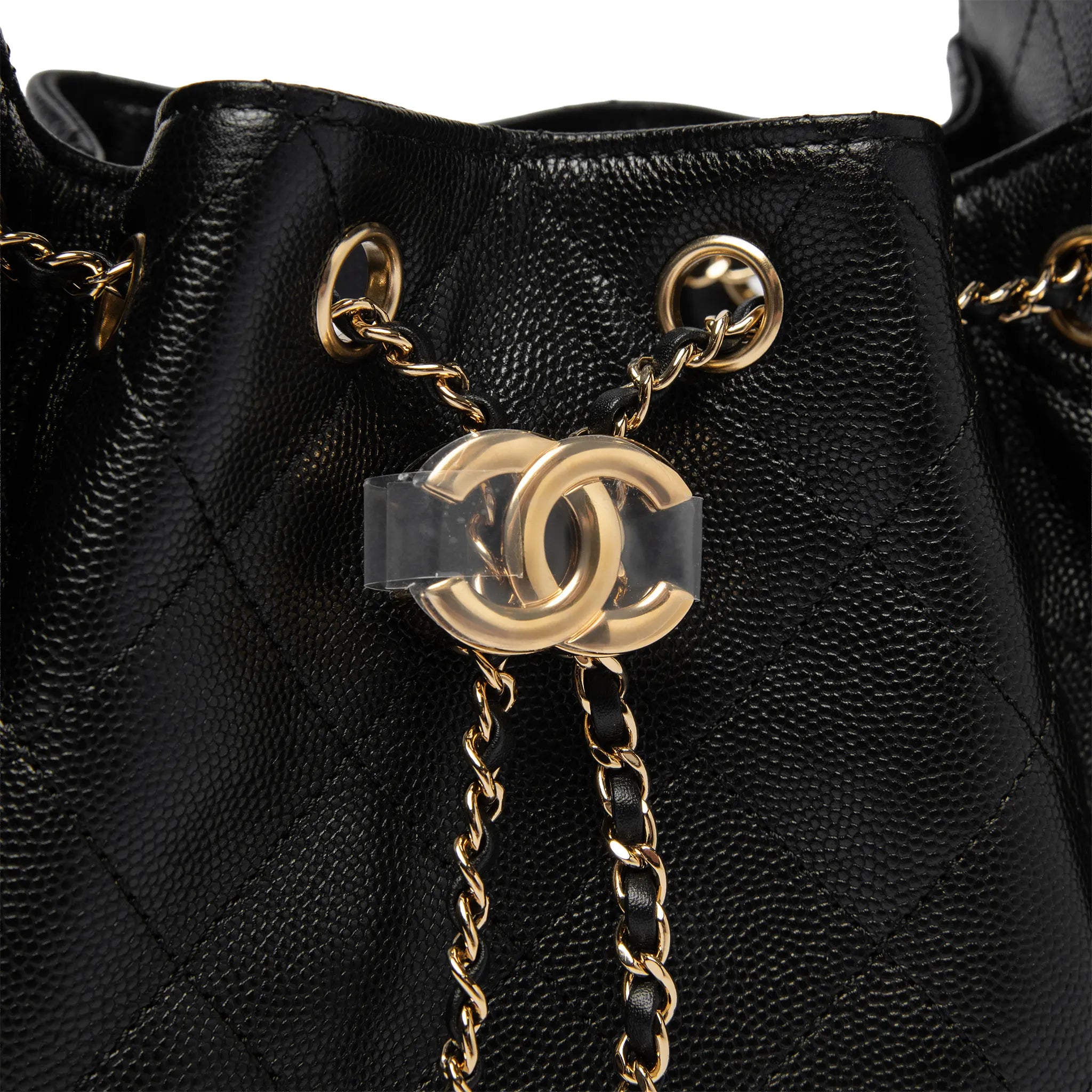 Detailed View of Chanel 25 Grained Calfskin Gold Tone Metal Black Mini Handbag